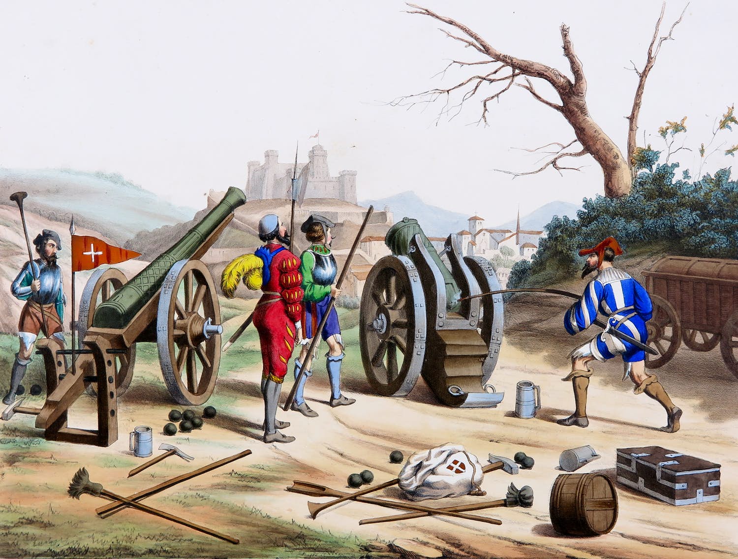 Gustave David - Handgekleurde litho, Artillerie kopen? Bied vanaf 35!