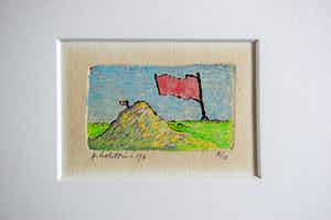 Pieter Holstein - Ets - Berg met Vlag verkocht voor € 35!