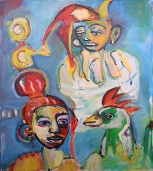 Christine Spierings - Olieverf op doek, Clown met haan (Groot) kopen? Bied vanaf 1!