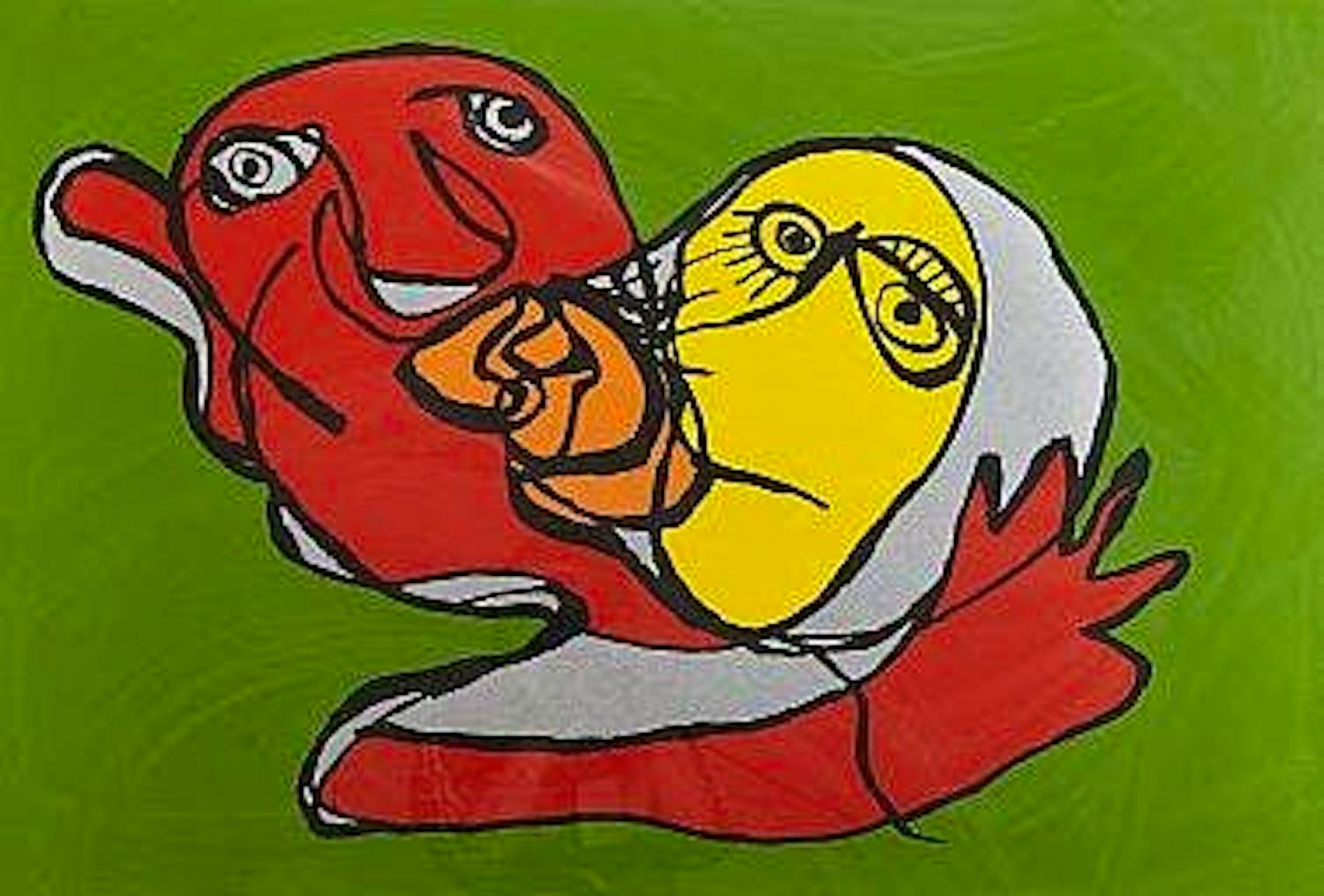 Karel Appel - Ingelijste zeefdruk: The green kiss kopen? Bied vanaf 1295!