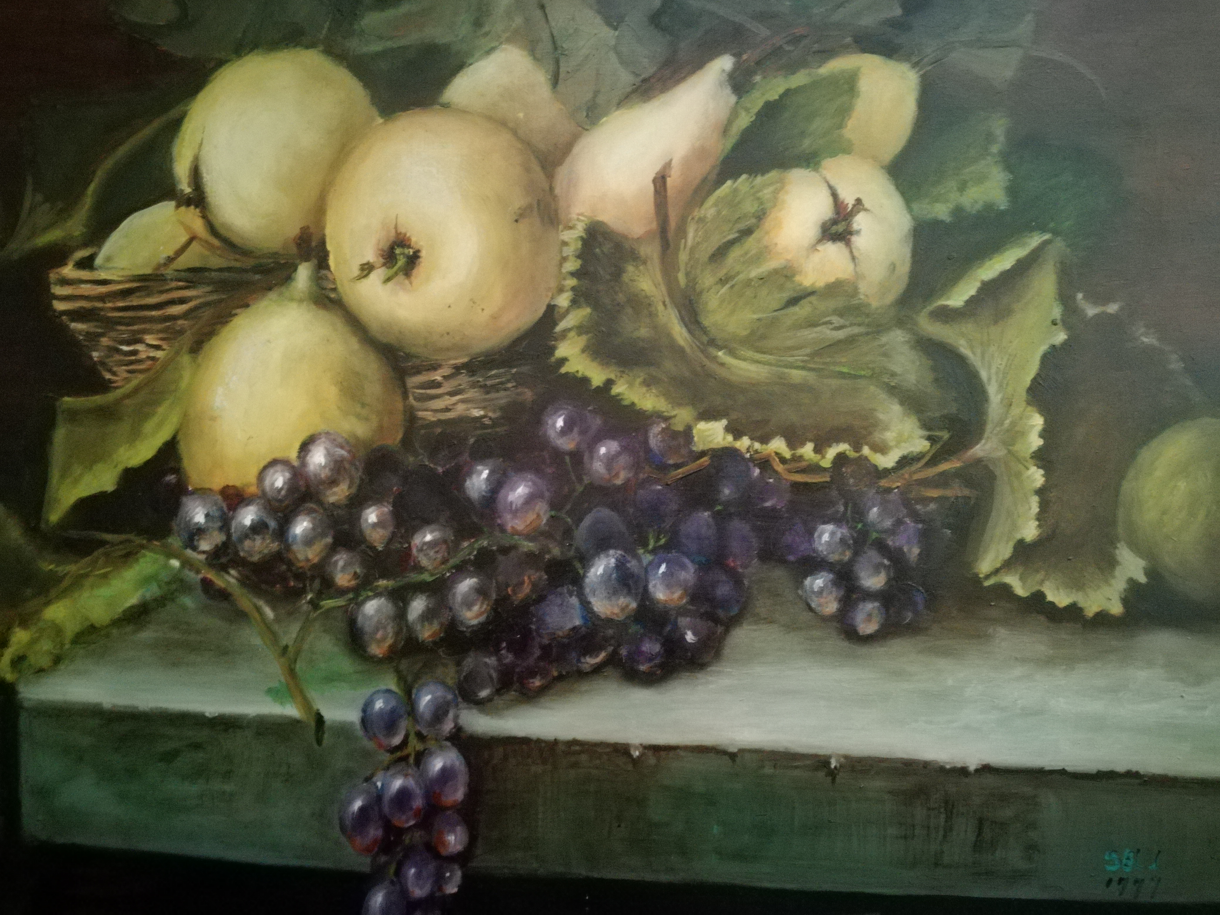 Niet of onleesbaar gesigneerd - Stilleven met appelen, peren en druiven verkocht voor € 1!