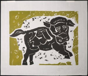 Peter Alma - Houtsnede op Japans papier, Stiertje kopen? Bied vanaf 20!