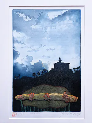 Sjoerd Bakker - Grote kleuren Ets - Japan - 'De staf van de reiziger' - 1994 potloodgesigneerd kopen? Bied vanaf 60!