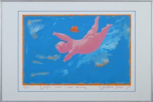 Wouter Stips - Zeefdruk, Vrije val met hoed - Ingelijst kopen? Bied vanaf 1!