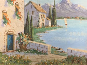 Albert Torringa - Zuid Europees landschap met bergen en meer. kopen? Bied vanaf 40!