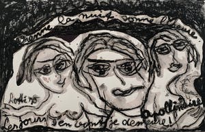 Lotti van der Gaag - gemengde techniek op papier | 'Vienne la nuit sonne l'heure' | 1975 kopen? Bied vanaf 350!