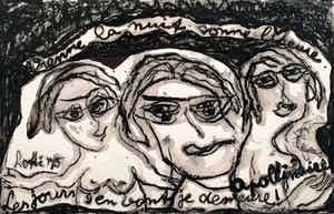 Lotti van der Gaag - gemengde techniek op papier | 'Vienne la nuit sonne l'heure' | 1975 verkocht voor € 350!