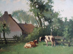 Johan Hendrik Kaemmerer - Olieverf op doek , Melkbocht bij boerderij – ingelijst – 70 x 100 cm kopen? Bied vanaf 200!