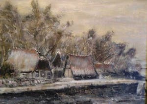 Niet of onleesbaar gesigneerd - Winterlandschap Huisjes aan de kade. kopen? Bied vanaf 1!