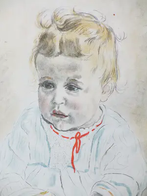 Jan Sluijters - Baby met rode strik - Kleurenlitho kopen? Bied vanaf 50!