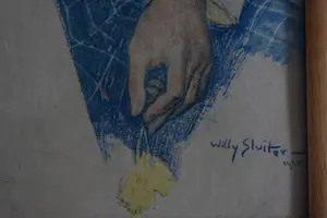 Willy Sluiter - litho - Jonge vrouw met blauw hoedje en gele bloem kopen? Bied vanaf 75!