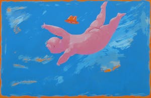 Wouter Stips - Zeefdruk, Vrije val met hoed - Ingelijst kopen? Bied vanaf 1!