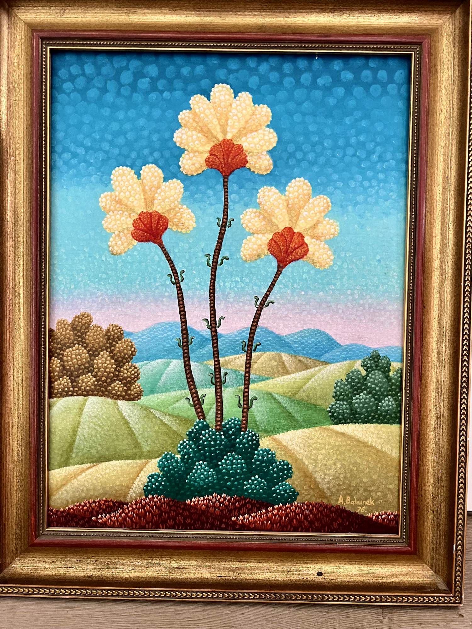 Antun Bahunek - 3 bloemen met een landschap achtergrond kopen? Bied vanaf 350!