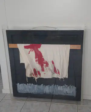 Jan de Beus - Blutender Landschaft - Olieverf en assemblage 1980 (groot) kopen? Bied vanaf 275!