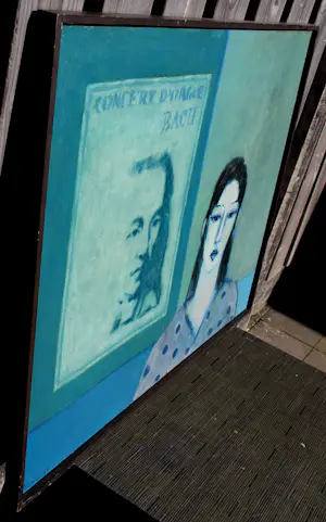 Leon Spierenburg - Ingelijste acrylverf op doek: Vrouw met affiche I - 1983 kopen? Bied vanaf 350!