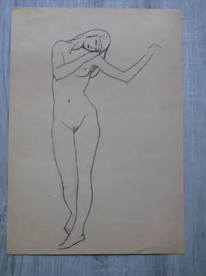 Herman Bieling - Staand vrouwelijk naakt - Inkttekening kopen? Bied vanaf 50!