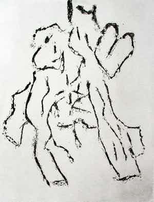 Jan Sierhuis - ets: paarden + gedicht van Louis Feron - 1983 verkocht voor € 45!