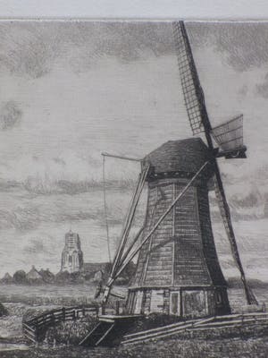 Fokko Mees - Molenlandschap bij Ransdorp - Ets kopen? Bied vanaf 40!