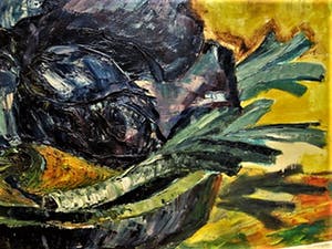 Niet of onleesbaar gesigneerd - Omstreeks 1960 Expressionist. Olieverf "Stilleven met Rode kool en Prei" kopen? Bied vanaf 1!
