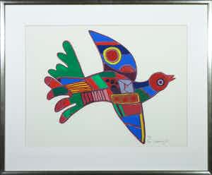 Corneille - Zeefdruk, Oiseau bariolé - Ingelijst verkocht voor € 150!