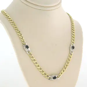 14k bicolour gouden collier met saffier en diamant 0.03 ct - 44 cm kopen? Bied vanaf 340!