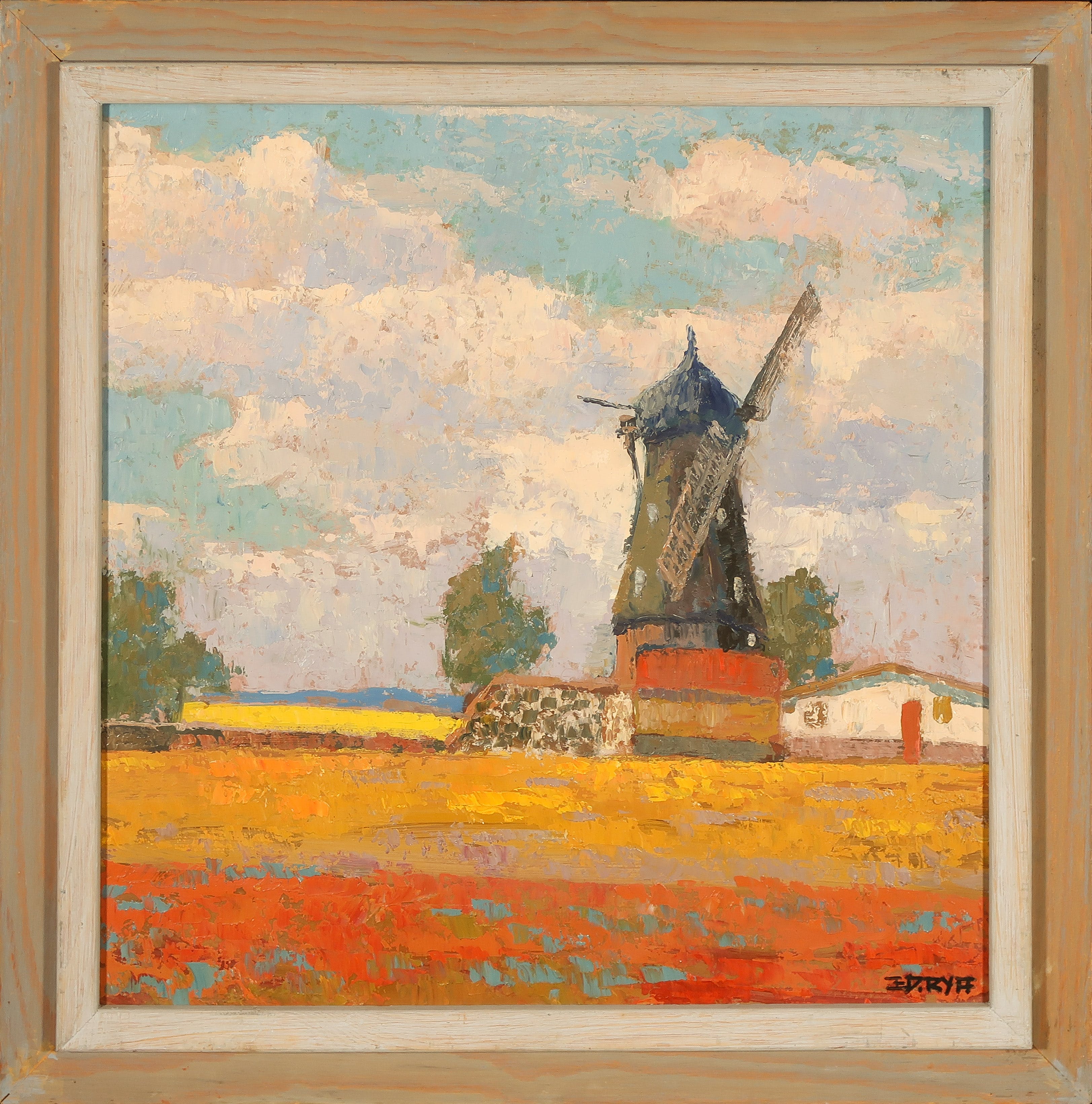 Eduard Rijff - Olieverf op board, Landschap met molen - Ingelijst kopen? Bied vanaf 100!