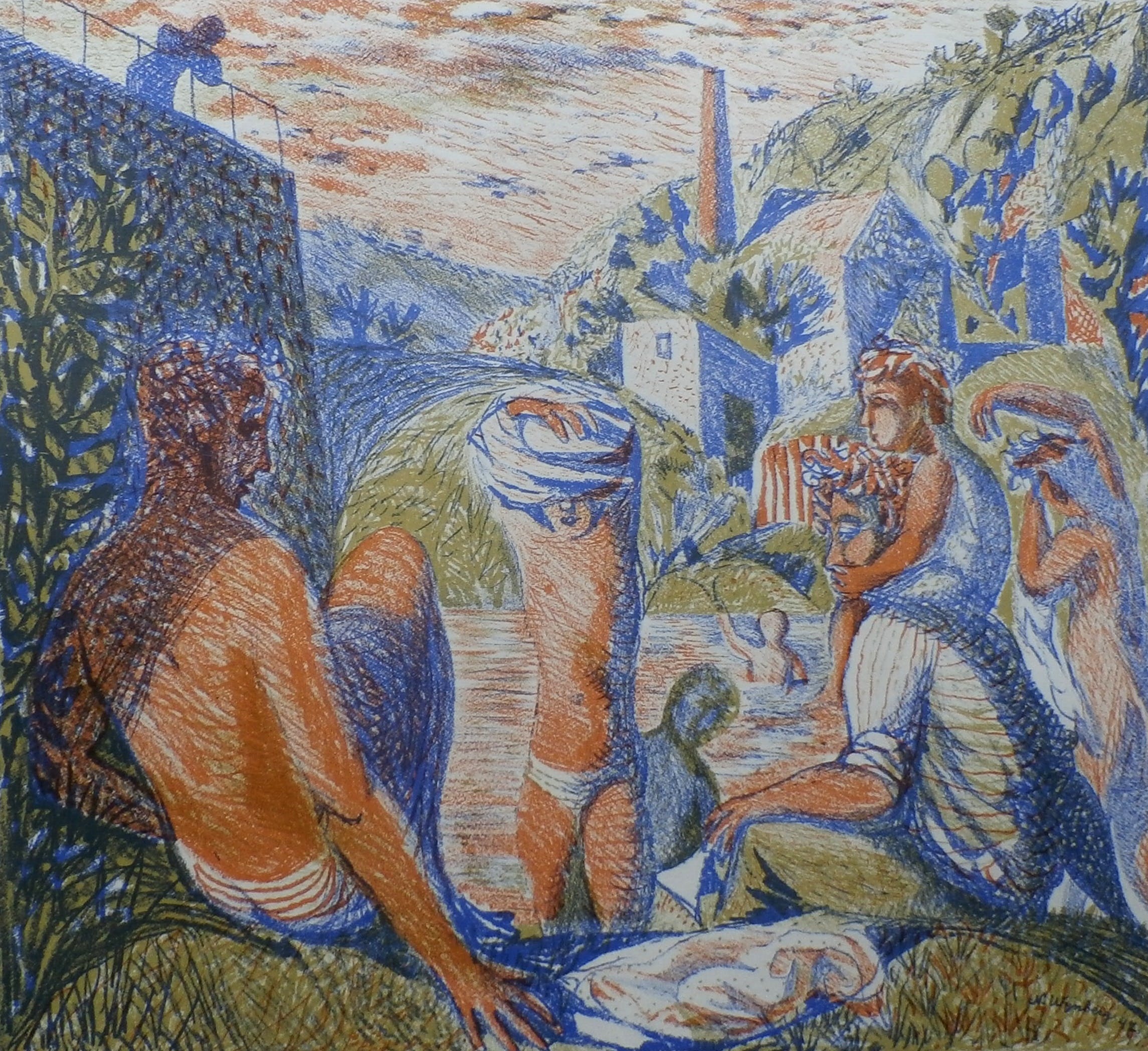 Nicolaas Wijnberg - Kleurenlitho: Badende mythische figuren - 1947 kopen? Bied vanaf 40!