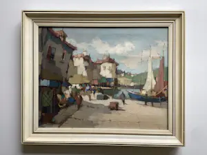 Harry Koolen - Franse kustplaats - olieverf op doek kopen? Bied vanaf 125!