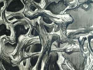 Klaas Pijlman - Pastel en inkt , “Houtvormen” – GROOT - ingelijst – 1970 verkocht voor € 50!