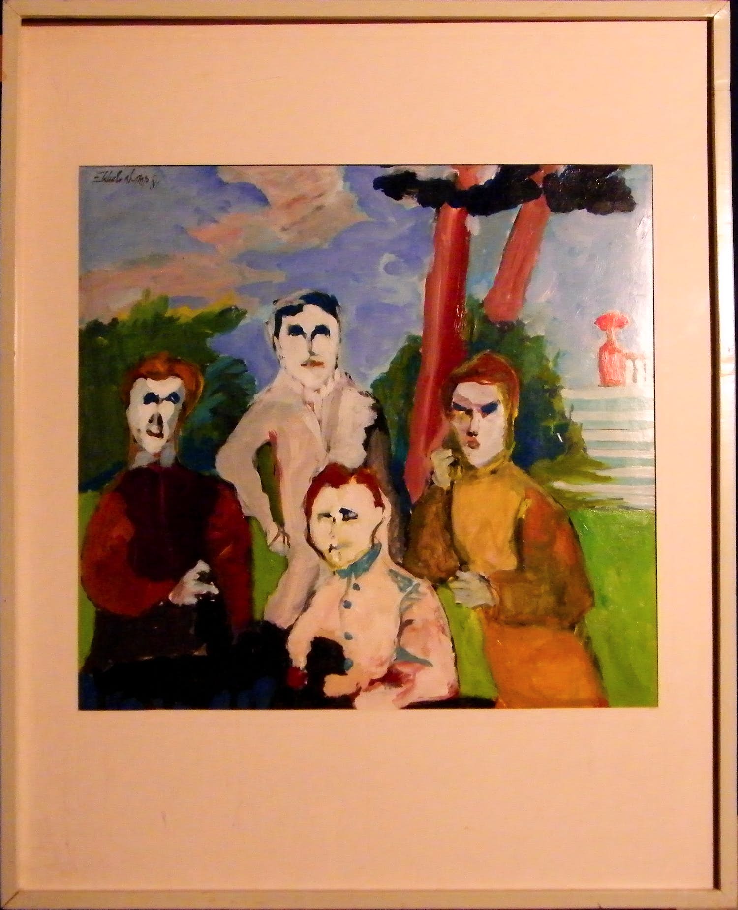 Ron Ekkelenkamp - ACRYL op papier - 'Familie in Park' - ingelijst - 72B kopen? Bied vanaf 1!