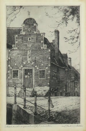 Johan Hemkes - Ets, Korendragershuisje - Ingelijst kopen? Bied vanaf 1!