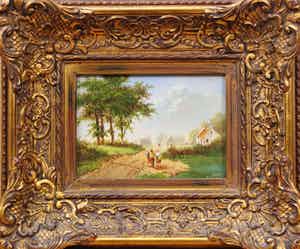 Peter R. van Essel - olieverf op paneel - landschap met figuren verkocht voor € 135!