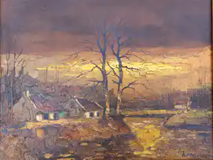 Anton Brouwer - Landschap bij zonsondergang verkocht voor € 75!