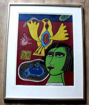 Corneille - ingelijste litho: Femme et Oiseau II - 1996 (keurige lijst!) kopen? Bied vanaf 375!