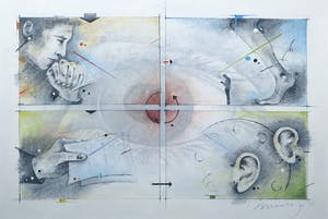 Niet of onleesbaar gesigneerd - Acryl op doek, Zonder titel - Ingelijst kopen? Bied vanaf 1!