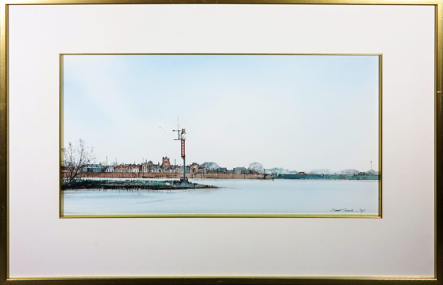 Ciano Siewert - Aquarel, Stadsgezicht vanaf het water - Ingelijst kopen? Bied vanaf 1!
