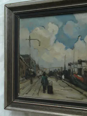 Niet of onleesbaar gesigneerd - Olieverf op doek , Aan de kade - ingelijst kopen? Bied vanaf 1!