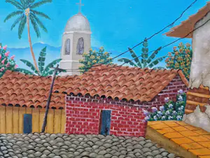 Niet of onleesbaar gesigneerd - Nicaragua - naïef olieverf op doek 1992 "la calle de Enmedio" gesigneerd Rivas kopen? Bied vanaf 1!