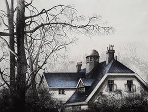 Wim Bettenhausen - Huis met blauw dak, aquatint ets kopen? Bied vanaf 95!