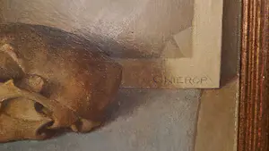 Cornelis Nierop - Stilleven met penselen en schedel kopen? Bied vanaf 100!