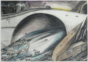 Paul Klemann - Potlood, De drinkplaats bij de brug - Ingelijst kopen? Bied vanaf 250!