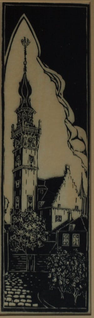 Niet of onleesbaar gesigneerd - Ingelijste houtsnede , Stadhuis van Veere kopen? Bied vanaf 1!