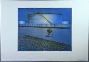 Peter Bes - Ets, Fietser - Ingelijst (Groot) verkocht voor € 35!