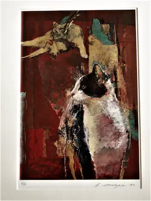 Niet of onleesbaar gesigneerd - Fraaie kleine oplage Lithografie "Poezen" gesigneerd kopen? Bied vanaf 1!