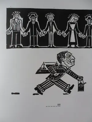 Peter Alma - Reprint van 8 satirisch houtsnede met tekst van Jan Rogier kopen? Bied vanaf 1!