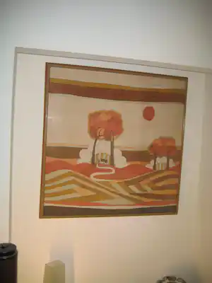 AcheterOdile Penelle - Odille Penelle, Huizen op een heuvel, jaren 1980, Aquarel op zijde? Enchérissez de 300!