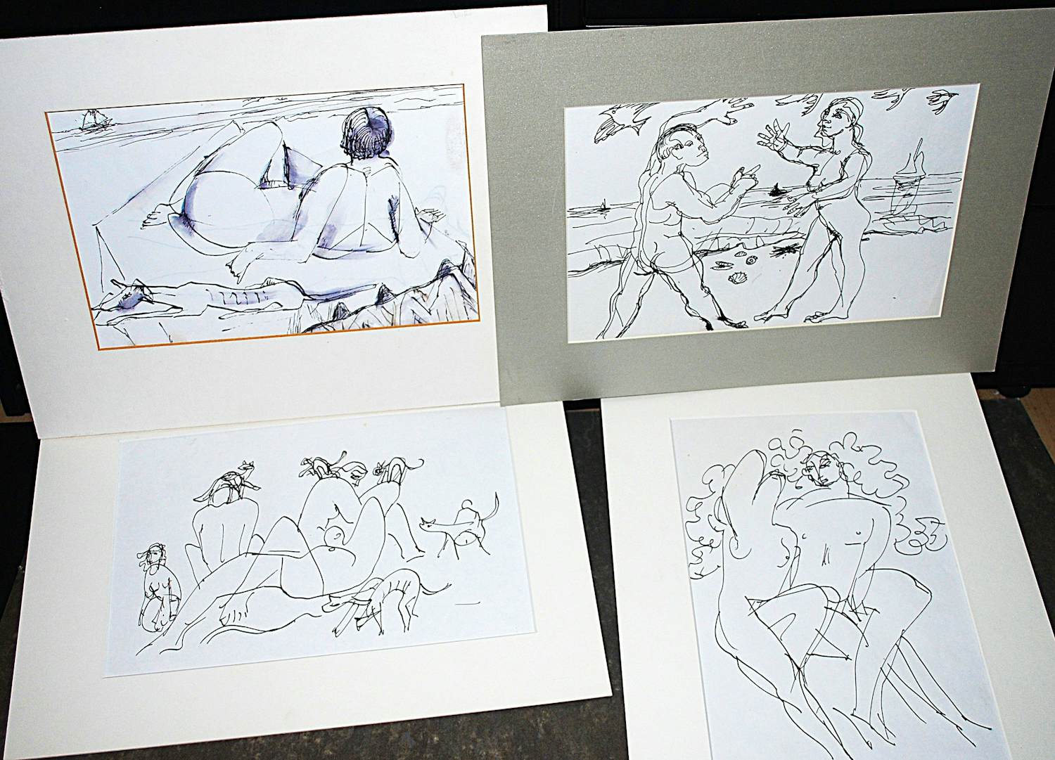 Rob Aussen - 9 inkttekeningen - strandscenes ca. 1983 kopen? Bied vanaf 65!