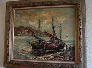 Niet of onleesbaar gesigneerd - Baai met vissersboten kopen? Bied vanaf 10!