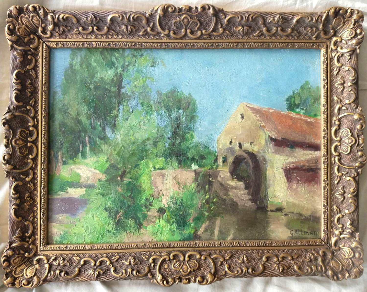 Gerard Altmann - Watermolen in zomers landschap. kopen? Bied vanaf 150!