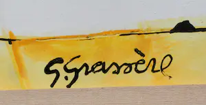 Gérard Grassère - Ingelijste gemengde techniek: Abstracte compositie kopen? Bied vanaf 100!